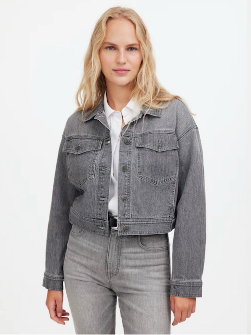Madewell Denim Clean Crop Oversized Jeans Jacket Gray - NWT